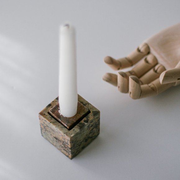 Vintage Modernist Modular Cube Stone Candle Holder - Picture 3 of 5